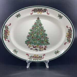 Johnson Bros. Victorian Christmas Tree 12" x 9 1/4" Oval Serving Platter Plate